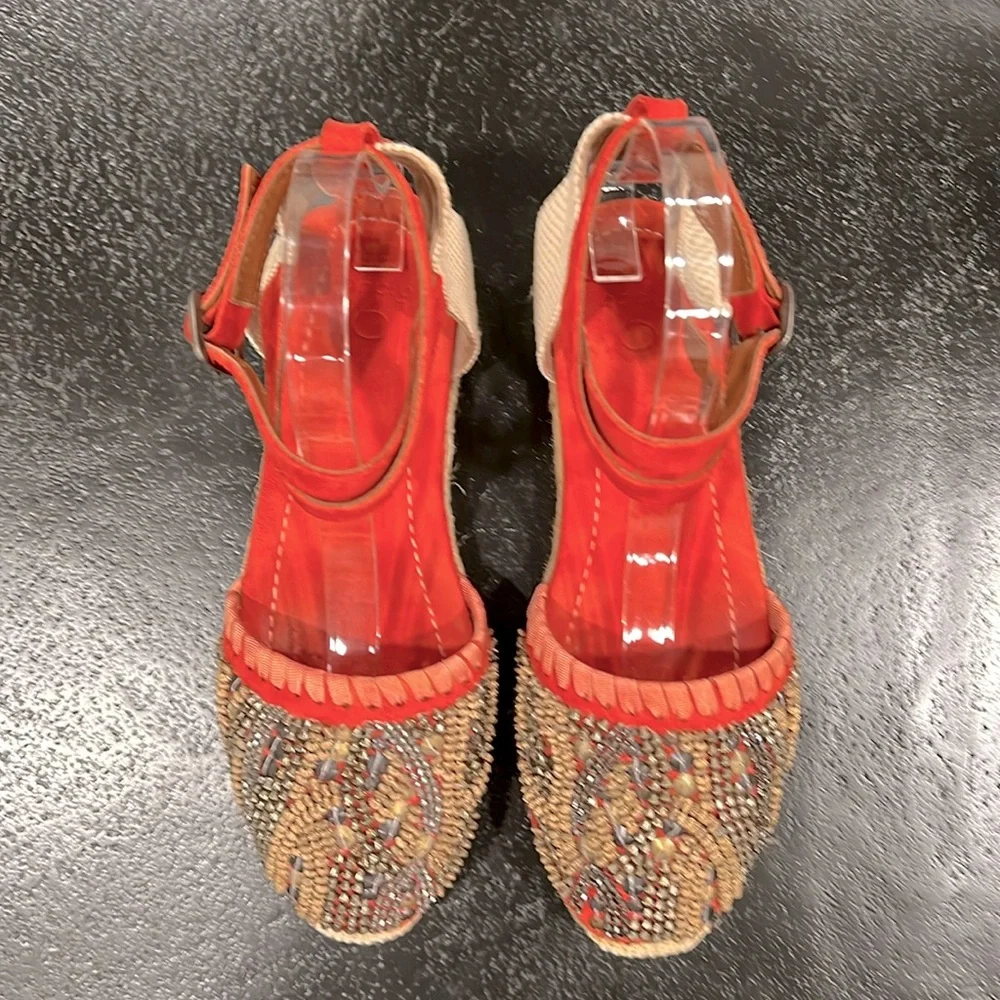 Bacio 61 Anthropologie Beaded Ankle Strap Espadrilles Size 7.5